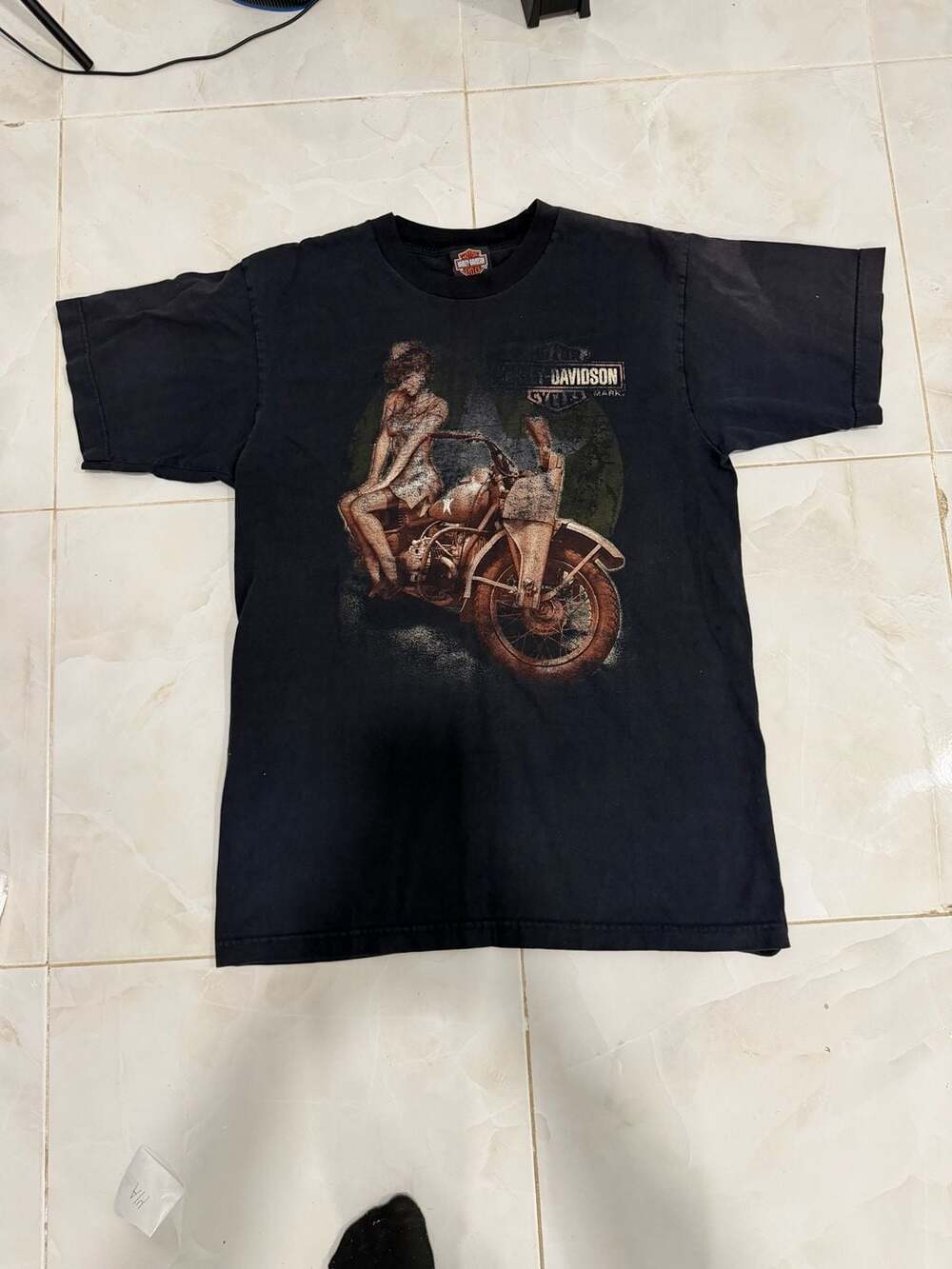 Harley Davidson Las Vegas Graphic T-Shirt Pinup Girl Motorcycle Black Size M